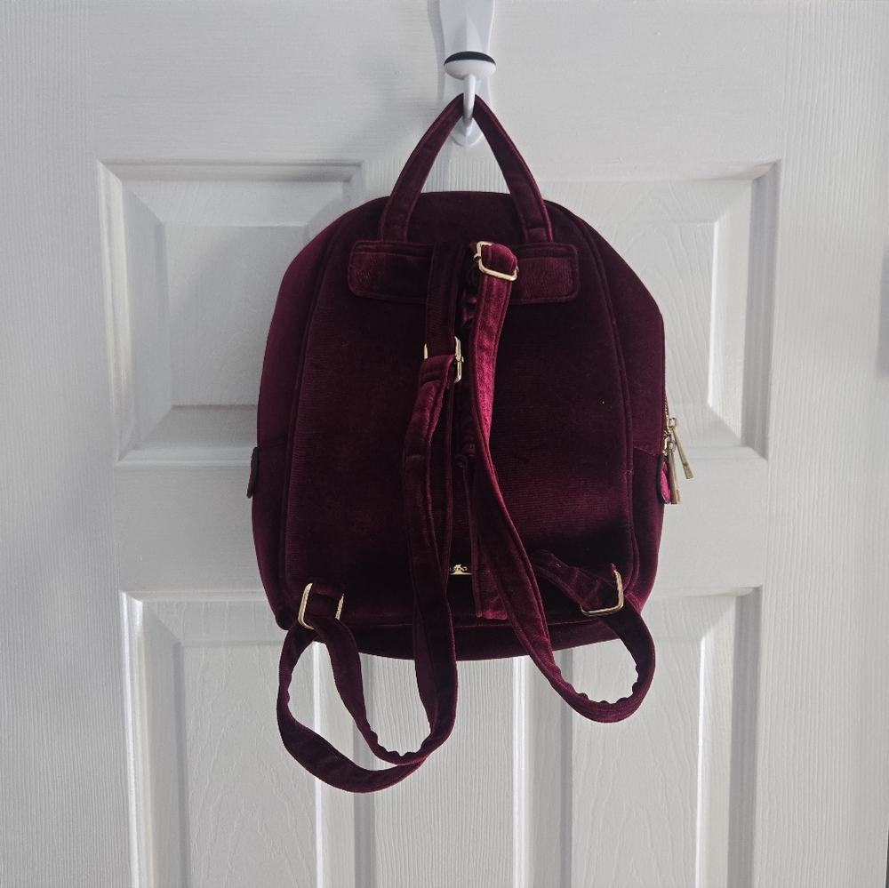 Elegant Aldo Velvet Burgundy Backpack with Floral Embroidery - Picture 4 of 8